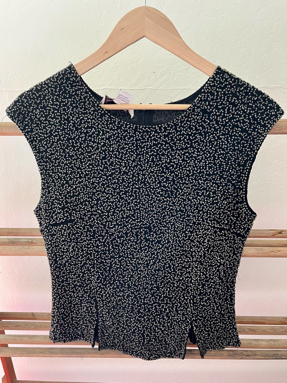 Vintage Black Laurence Kazar Beaded Silk Black Top